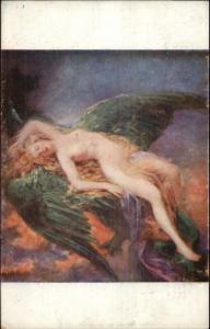 Nude Fantasy - Woman on Bird r Dragon A BLUE BIRD Loir c1910 Postcard