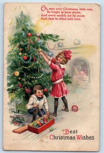 Christmas Postcard Children Decorating Christmas Tree Embossed So. Pomfret VT