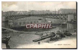 Postcard Old Brest Great Bridge Boat