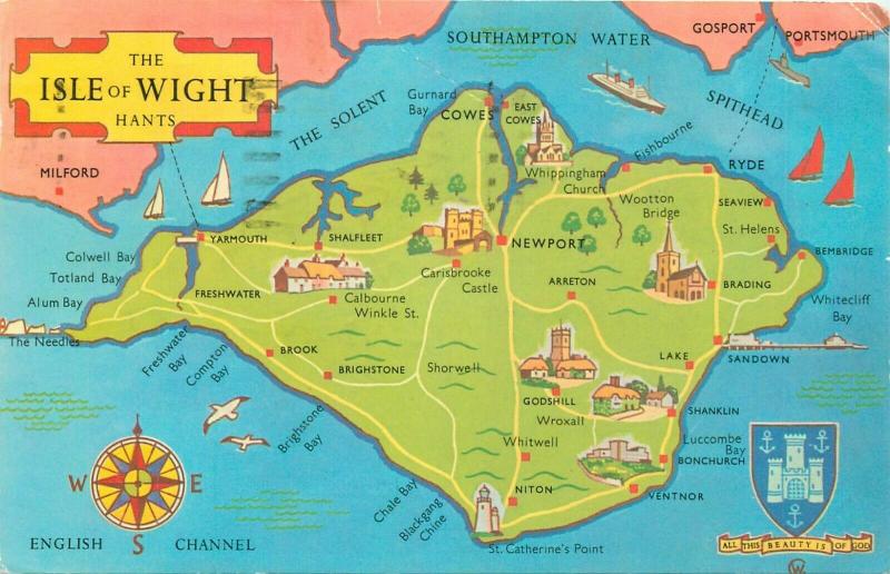 Isle of Wight map postcard