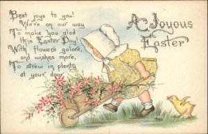 Easter Children Girl Wheelbarrow Sunbonnet c1900s-10s Postcard