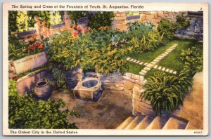 Vtg St Augustine Florida FL Spring & Cross Fountain of Youth 1930s View Postcard