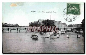 Old Postcard Paris Seine at Pont Neuf