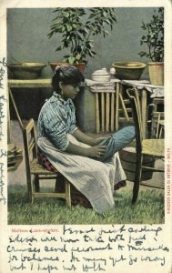 malta, Beautiful Maltese Lace-Worker Girl (1899) Postcard (2)