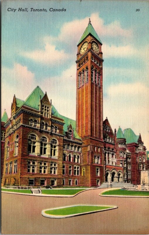 City Hall TORONTO Ontario Canada linen VINTAGE UNPOSTED Postcard