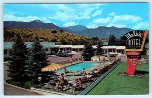 MANITOU SPRINGS, Colorado CO  Roadside WALK'S MOTEL Pool  c1960s Cars   Postcard