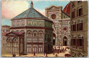 Firenze Battistero Faciata della Cattedrale Florence Italy Hand Colored Postcard