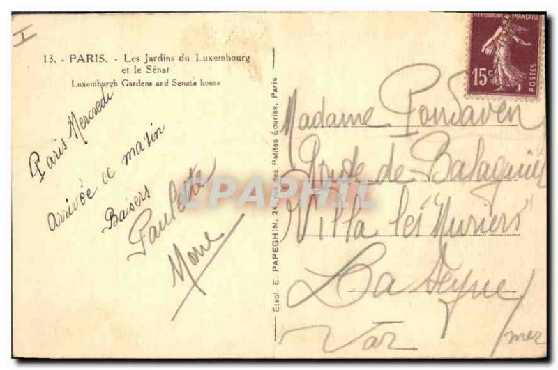 Postcard Old Paris Luxembourg Gardens and Senal