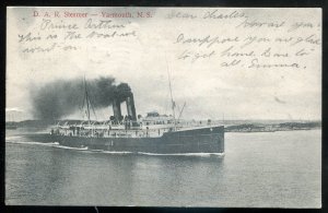 h2936- YARMOUTH NS Postcard 1906 DAR Steamer