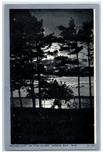 c1940 Moonlight Moon Fox River Green Bay Wisconsin WI Vintage Antique Postcard