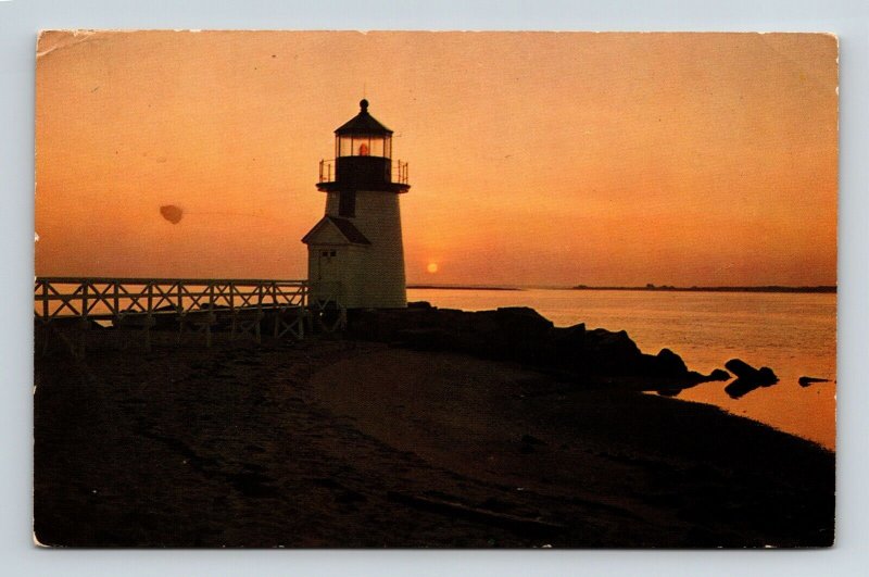 Brant Point Sunrise Nantucket Island Massachusetts Lighthouse Coast PM Postcard 