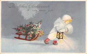 Herzlichen Gluckwunsch zum neun Jahr Christmas Tree New Year's Postcard ca 1910s