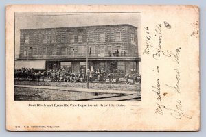 K4/ Byesville Ohio Postcard c1910 Cambridge Burt Block Fire Department 423