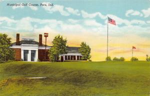 Peru Indiana~Municipal Golf Course~Bird House on Pole~Flag in Hole~1940s Linen