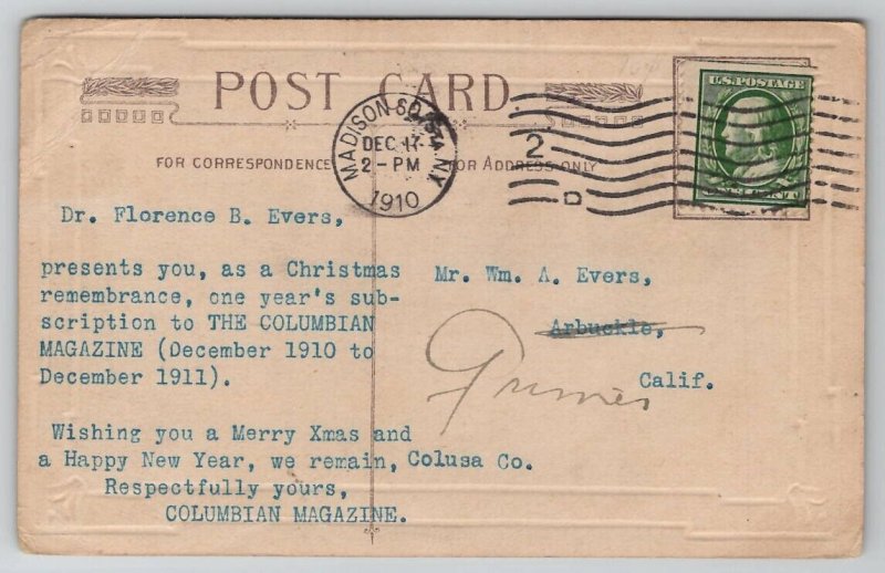 Christmas Greetings Columbian Magazine 1910 Advertising Postcard M27