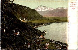 Switzerland Territet Chillon Dents Du Midi Vintage Postcard 09.81