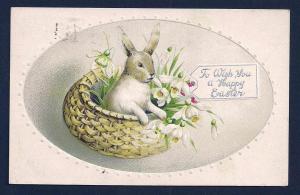 Wish you a Happy Easter - Rabbit in a basket used c1915