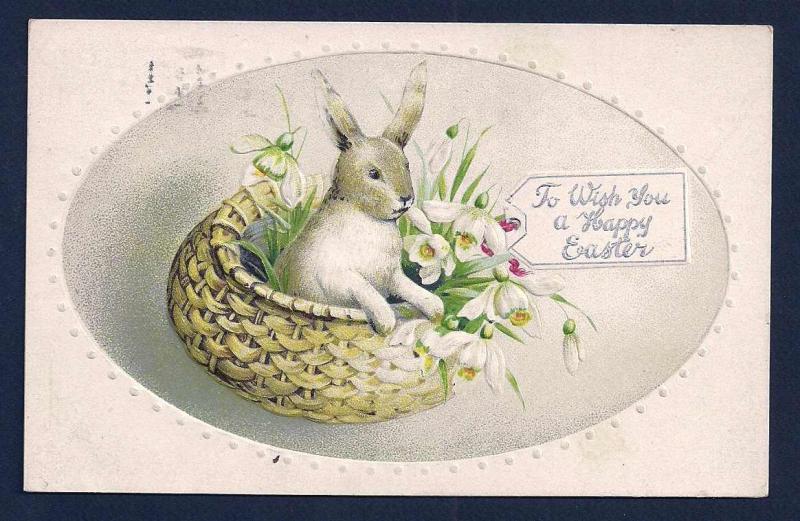 Wish you a Happy Easter - Rabbit in a basket used c1915