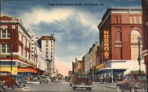 Savannah Georgia GA Street Scene Cars c1940s Linen Postcard