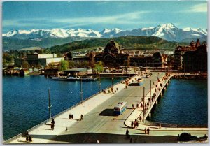 Lake Bridge Station And Mountains Lucerne Switzerland Mountain View Postcard