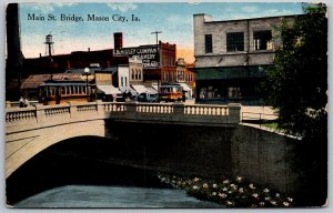 Mason City Iowa 1910 Postcard Main Street Bridge Streetcars Trolle Stores