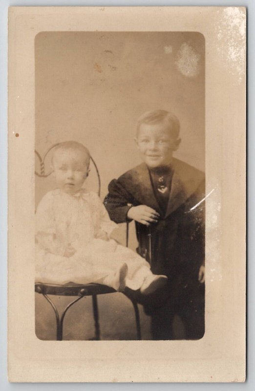 RPPC Big Brother And Baby Sibling Real Photo Postcard L21