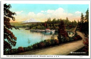 The Lake Washington Boulevard & Mount Rainier Seattle Washington WA Postcard