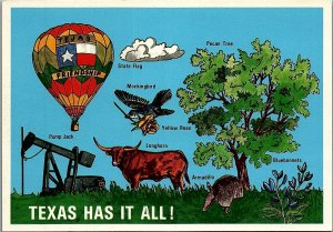 VINTAGE TEXAS HAS IT ALL! OIL WELL PECAN TREE LONGHORN MORE POSTCARD 35-97