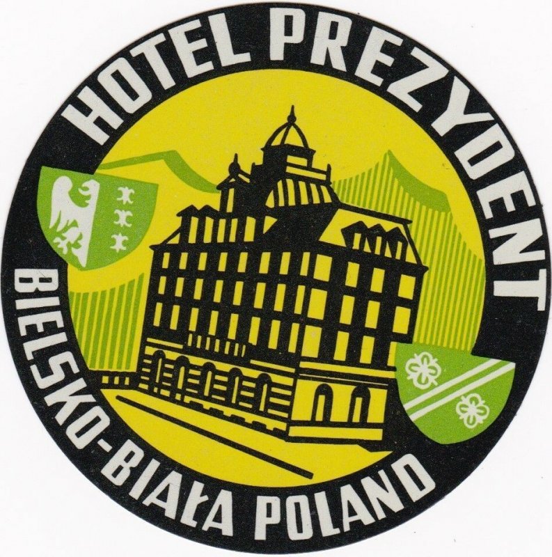 Poland Bielsko-Biala Hotel Prezydent Vintage Luggage Label lbl1625