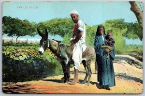 Postcard Cairo Egypt Felah Family Donkey 1910s DB Cultural Attire Desert View