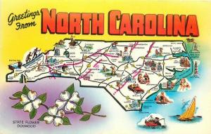Large Letters 1950s Map Attractions North Carolina Postcard Morton 482