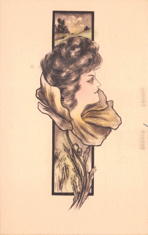 Artist Signed Cobb Shinn, Pretty Lady Head In Flower, AA373-1