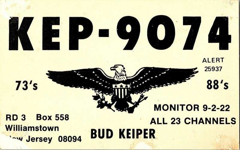 QSL Radio Card From Williamstown New Jersey KEP-9074 