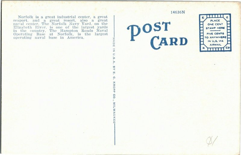 View Overlooking Granby Street, Norfolk VA Vintage Postcard C52