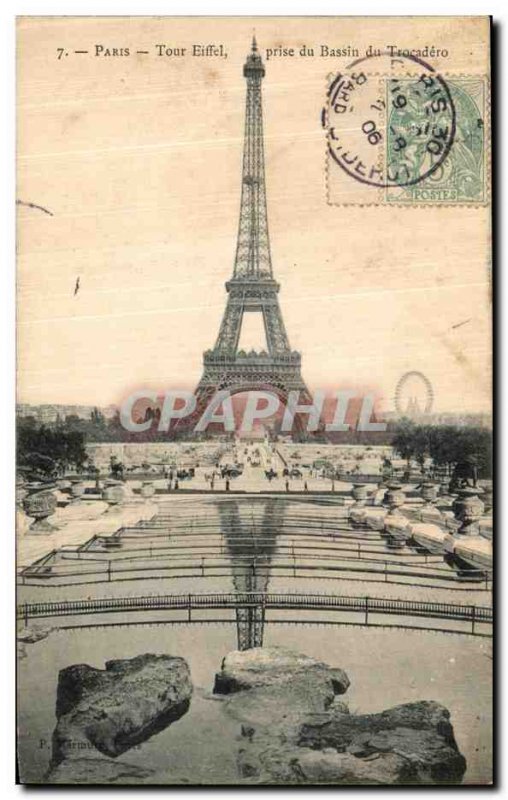 Old Postcard Paris Eiffel Tower Getting the Trocadero Basin