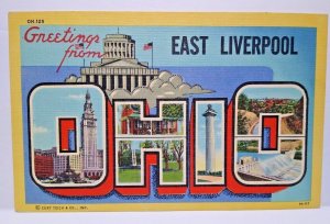 Greetings From East Liverpool Ohio Large Big Letter Linen Postcard Curt Teich