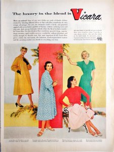 Vicara Brand Zein Fibers 1956 Vintage Print Ad Women Modeling Current Fashions