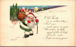 c 1910 Green Coat Santa St Nick Smoking Pipe Kathryn Eilliott Signed Postcard