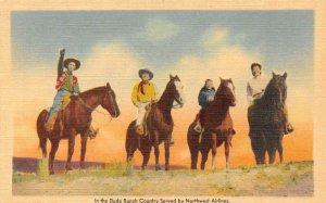 Northwest Airlines Advertising  IN DUDE RANCH COUNTRY Family On Horses  Postcard