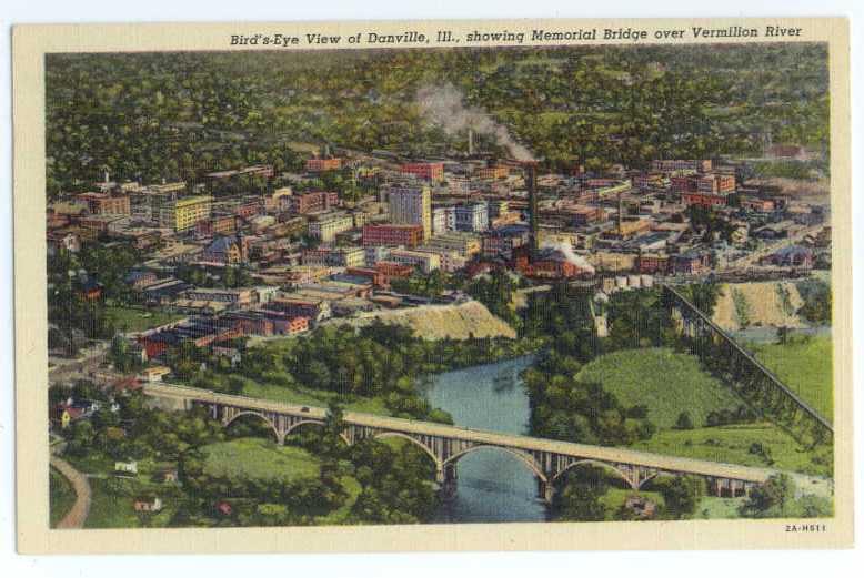 Linen Bird's-Eye view of Danville Illinois IL 1958