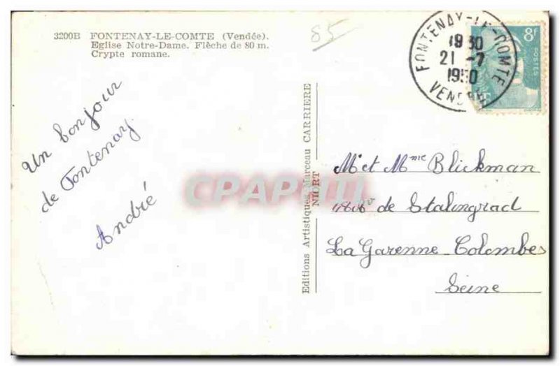 Old Postcard Fontenay Le Comte (Vendee) Note Dame Church Fleche