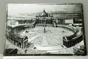 St Peter's Cathedral and Bernini's Colonnade Silver Metallic Finish Postcard J9
