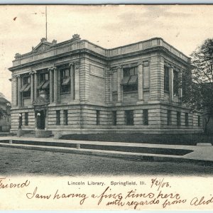 1906 Springfield, Ill Lincoln Library Collotype Photo Postcard Excelsior UDB A34