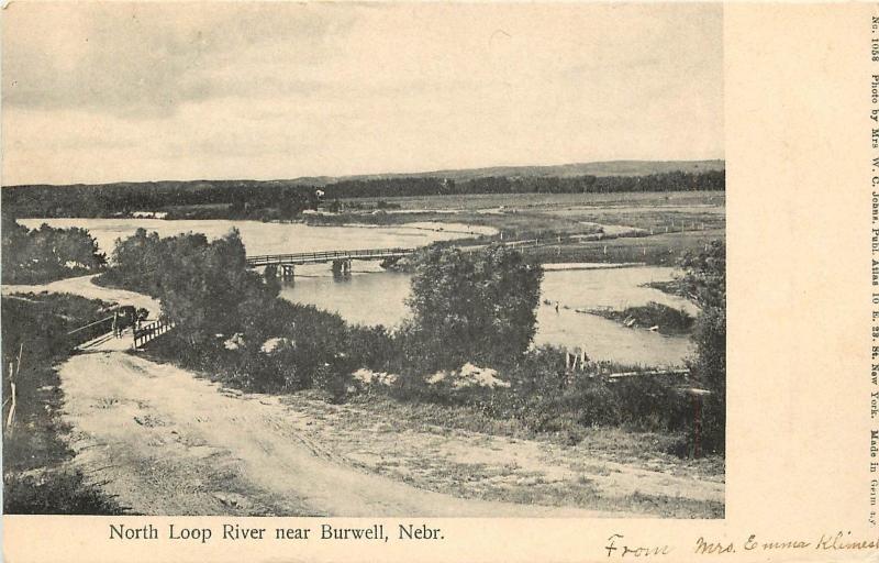 c1907 Lithograph Postcard; Bridges, North Loop River, Burwell NE Garfield County