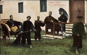 China - Publ Hongkong Native Men Sedan Chair & Rickshaw c1910 Postcard