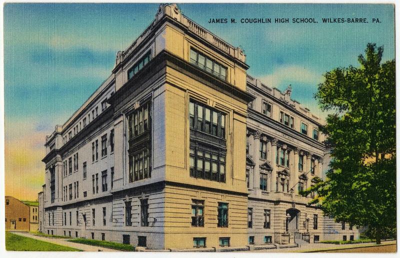 1954 Wilkes-Barre PA James M. Coughlin High School Somerset PM Linen Postcard