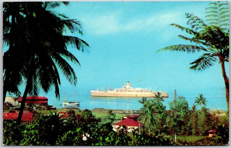 Suva Harbour Modern Liners Orient Line Ship In Harbor Fiji Islands Postcard