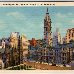 1933 Philadelphia Penn City Hall Masonic Temple Left Beautiful PC Old World A225