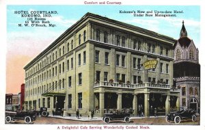 VINTAGE POSTCARD HOTEL COURTLAND KOKOMO INDIANA ANTIQUE CARS AND STREET SCENE