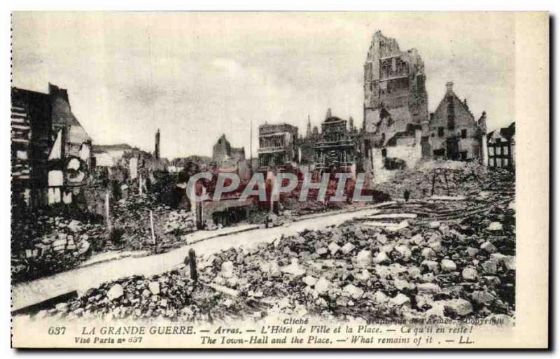 Old Postcard The Great War Arras The Hotel de Ville and Place Army